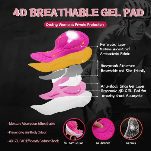 Vista 2 de Ropa interior de ciclismo para mujer, acolchado 4D, pantalones cortos de gel ligeros, transpirables, calzoncillos de equitación