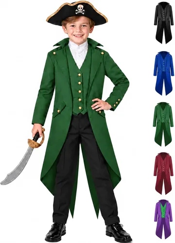 Vista 10 de Chaqueta medieval para niños, disfraz de Halloween, gótico, steampunk, vintage, victoriano, uniforme Gold-tone buttons,side pockets,classic split
