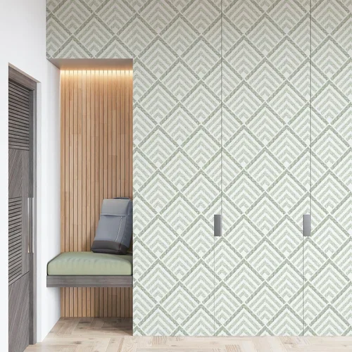 Vista 6 de Cohoo Home Papel tapiz geométrico verde y blanco para despegar y pegar, papel adhesivo para armarios y cajones, papel adhesivo bohemio verde
