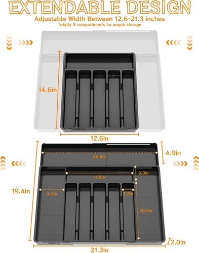 Vista 3 de Organizadores expandibles de cubiertos para cajones de cocina, gran organizador de cubiertos sin BPA para cajones, organizador de utensilios