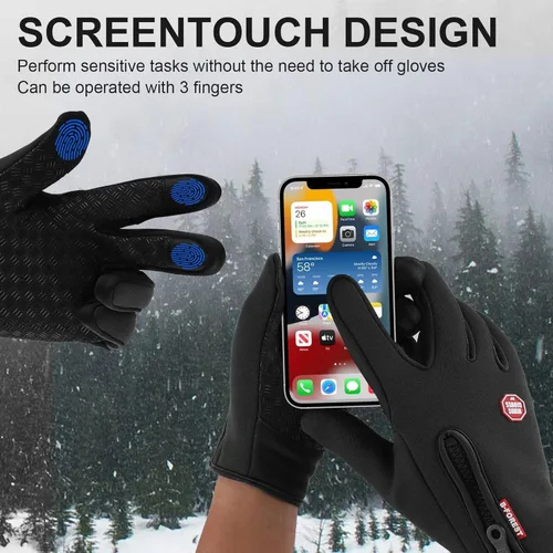 Vista 2 de Guantes de invierno, guantes antideslizantes para pantalla táctil, guantes de ciclismo resistentes al viento, guantes térmicos para clima frío