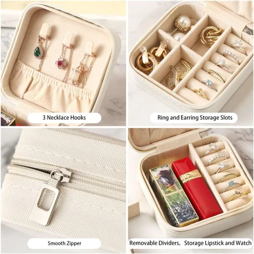 Vista 5 de Joyero de viaje, mini cajas de viaje portátiles para joyas, pequeño organizador de joyas para anillos, aretes, colgantes, relojes, collares, lápices