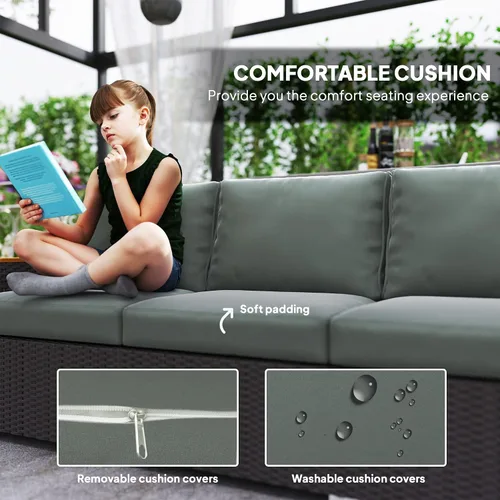 Vista 4 de 3Seat PE Rattan Wicker Sofa Wide Armrests Cushions Dark Gray Weather-Resistant Comfortable All-Weather Premium Durable Robust