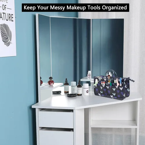 Vista 7 de Micom Organizador de cosméticos extensible, con estampado, asas, 13 bolsillos, para cartera de mujer, L, Swallow