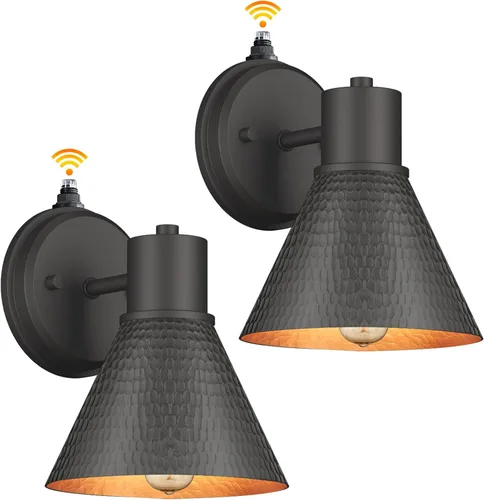 Vista 9 de Paquete de 2 Apliques de Pared para Exteriores - Luminarias de Pared para Exteriores Estilo Granja con Pantalla de Metal Martillado, Luz Negra