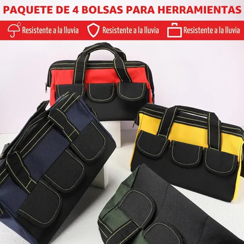 Vista 3 de Bolsa de herramientas de 4 piezas con base moldeada resistente al agua, múltiples bolsillos, bolsa de herramientas de boca ancha, organizador