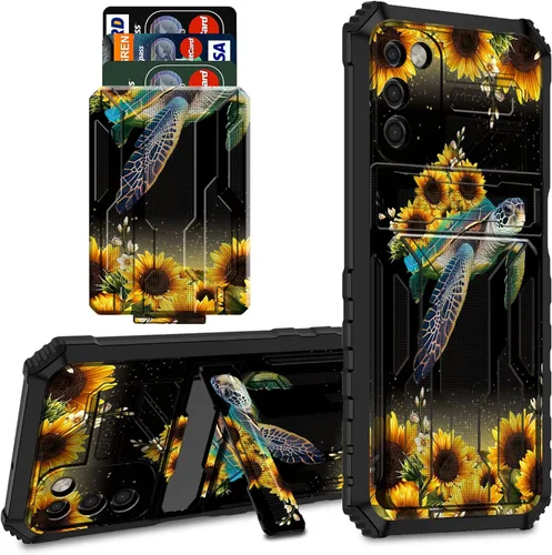 Vista 59 de Funda protectora de TPU suave para Samsung Galaxy A03S con soporte para tarjeta de crédito y soporte de doble capa de policarbonato duro de TPU
