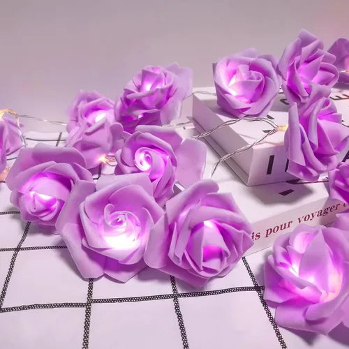 Vista 9 de VIPMOON Guirnalda de luces de rosas de 6.6 ft, 20 LED, funciona con pilas, luces románticas brillantes y cálidas, lámpara de hadas para el día