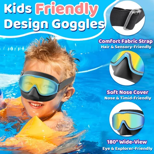 Vista 8 de Vvinca Kids Goggles with Nose Cover for 3-12,Comfort Fabric Strap Wide View 03-negro azul y rosa azul