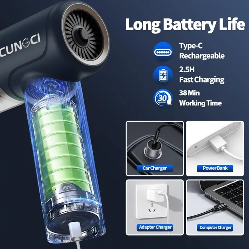 Vista 5 de Aspiradora de Coche Aspiradora de Mano Portátil Inalámbrica, 18000Pa 5 en 1, Motor Sin Escobillas de 100W, Aspiradora de Alta Potencia con Martillo