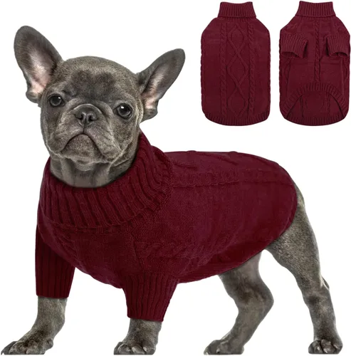 Vista 71 de Queenmore - Suéter de punto trenzado con cuello alto para perros pequeños, para climas fríos, para chihuahua, bulldog, teckel, carlino y yorkie, XS