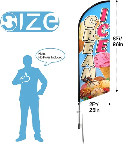 Vista 2 de Bandera de Swooper de plumas de helado, bandera de swooper publicitaria de helado, cartel publicitario de Swooper para negocios de helados, 8 pies