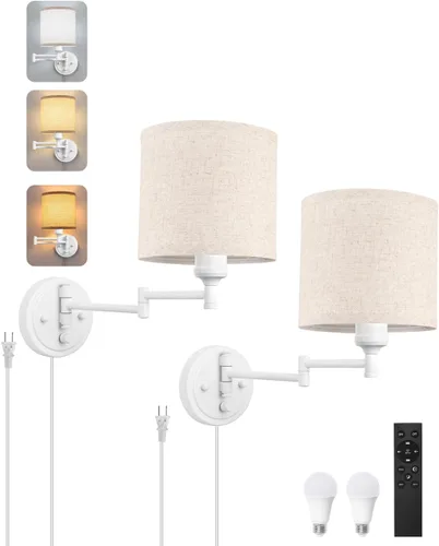Vista 12 de GOODATE Apliques de pared regulables, lámpara de pared con brazo oscilante, juego de dos apliques de pared, lámpara de pared enchufable, juego de 2
