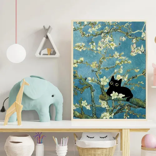 Vista 4 de Kits de pintura de diamantes para adultos, pintura de diamante de gato negro 5D, arte de diamantes para adultos, diamantes redondos de taladro
