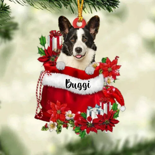 Vista 10 de Perro Akita Inu personalizado en bolsa de regalo, adorno de Navidad, nombre personalizado, regalo para amantes de los perros, familia, Navidad