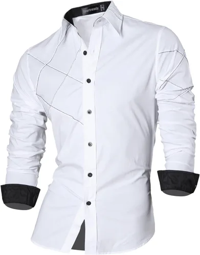 Vista 2 de Camisa de manga larga para hombre, con botones, estilo casual, entallada, JZS041