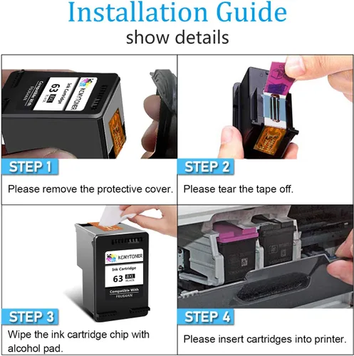 Vista 5 de Cartucho de tinta remanufacturado 63XL de alto rendimiento de repuesto para HP 63XL 63 XL F6U63AN compatible con impresora DESKJET 1110 3630 3635