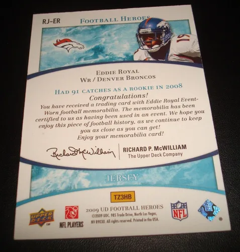 Vista 2 de Eddie Royal Broncos Virginia Tech 2009 Upper Deck NFL Football Heroes Jersey JG