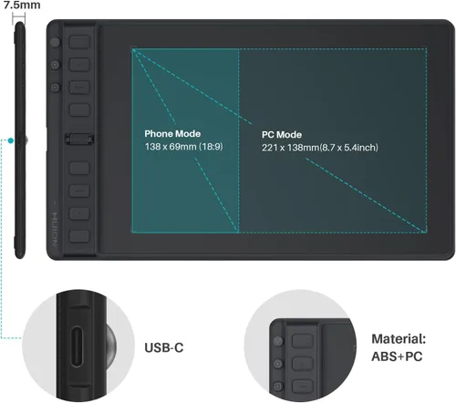 Vista 7 de HUION Inspiroy 2 Tableta de dibujo mediana con rueda de desplazamiento, 9 x Negro