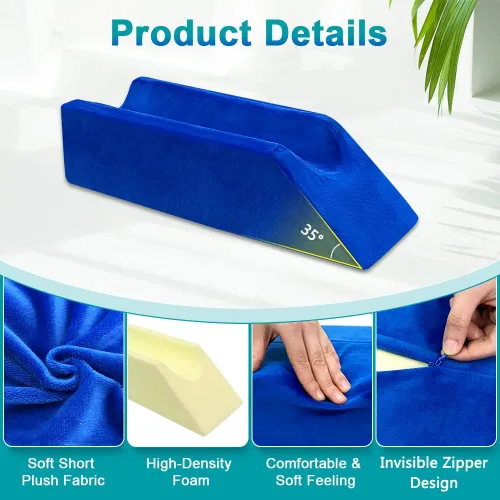 Vista 5 de Almohada de cuña de elevación de piernas, almohada de descanso de rodilla para dormir después de la cirugía, soporte de rodilla de espuma para cama