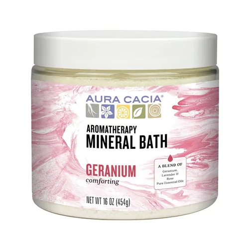 Vista 4 de Aura Cacia Baño mineral de aromaterapia, geranio reconfortante, tarro de 16 onzas