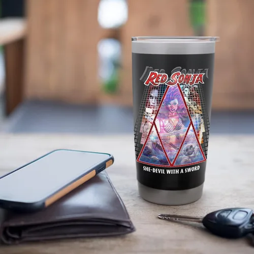 Vista 7 de Red Sonja Poster Synthwave Redhead Epic Cyberpunk Retro 80s Stainless Steel Insulated Tumbler