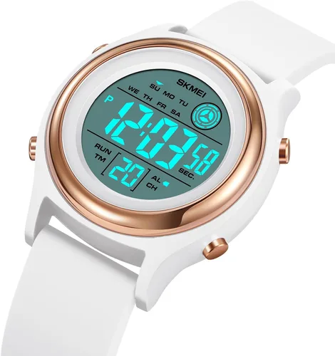 Vista 3 de Relojes digitales para mujer, pantalla LED, correa de silicona, reloj militar, multifunción, impermeable, alarma, cronómetro, retroiluminación LED