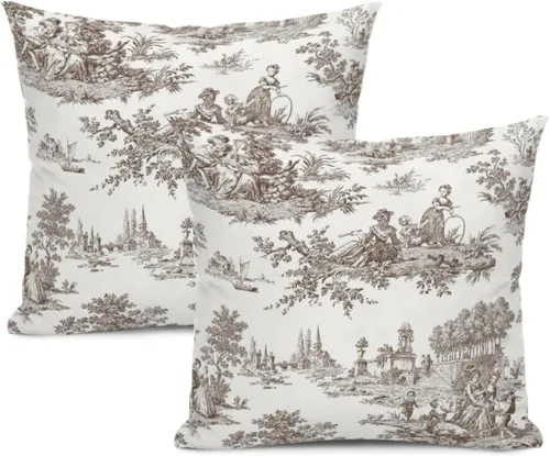 Vista 12 de Blue Toile - Juego de 2 fundas de almohada estilo rústico francés, fundas de almohada vintage de 18 x 18 pulgadas, para sofá, sala de estar