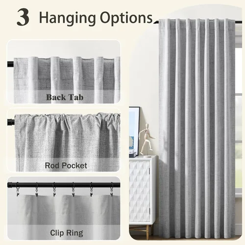 Vista 5 de Miss Seltex - Cortinas de lino 100% opacas para dormitorio, con aislamiento térmico, con textura de lino, con pestaña trasera, cortinas opacas
