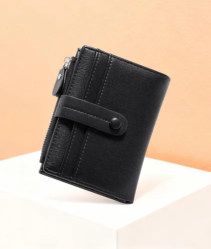 Vista 2 de Billetera RFID para mujer, billetera compacta y delgada para tarjetas de crédito, de cuero PU, de dos pliegues, con efectivo con bolsillo