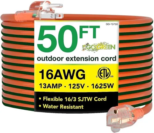 Vista 13 de Go Green Power Inc. (GG-13708BK) - Cable de extensión 16/3 SJTW para exteriores; color negro, 8 pies
