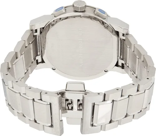 Vista 2 de BURBERRY Reloj de pulsera de acero inoxidable con cuadros grandes BU9351 para mujer, PlataNegro, Cronógrafo