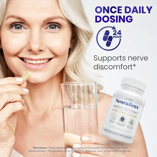 Vista 5 de Zen Nutrients NeuraZenX Suplemento de Apoyo Nervioso y Apoyo para Neuropatía Periférica con 1200mg de Ácido Alfa Lipoico (ALA), Benfotiamina