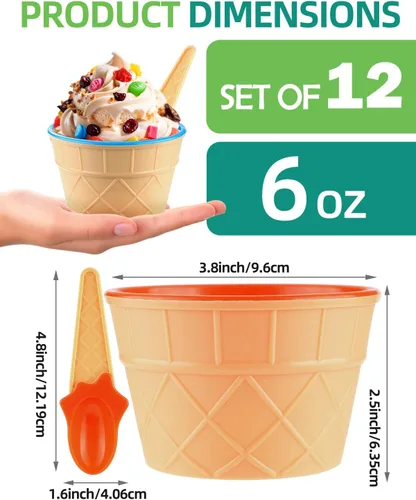 Vista 2 de Juego de 12 cuencos y cucharas de helado de plástico para regalo de fiesta