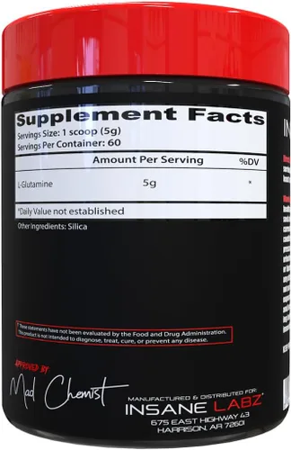 Vista 2 de Insane Labz Glutamina, 0.18 oz Porción, 60 porciones.
