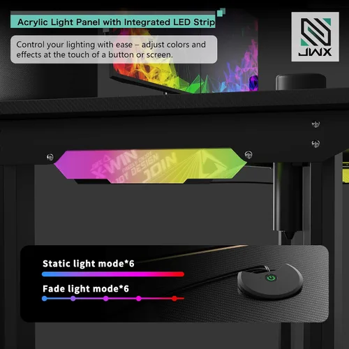 Vista 5 de JWX - Escritorio de pie de 4 patas con motor doble, diseño de gestión de cables abatible con luz LED acrílica