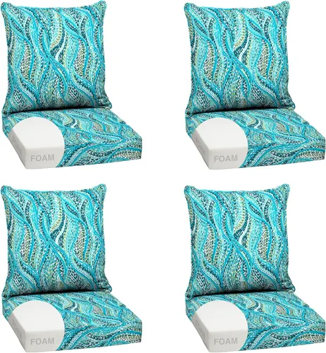 Vista 52 de Arden - Juego de cojines de asiento profundo para exteriores, espuma, 24x24, azulejos Alana