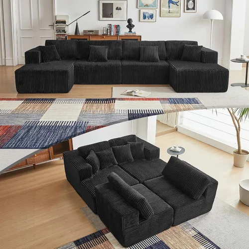 Vista 36 de Sofá grande sin hueso de 125 pulgadas con diván, moderno sofá modular con asiento profundo, sofá tapizado de pana en forma de U para sala de estar