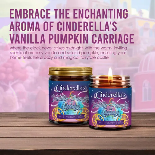 Vista 6 de s Cinderella's Vanilla Pumpkin Carriage Vela perfumada Cera de soja de coco 100% natural y mecha de algodón en tarro de vela ámbar Vertido a