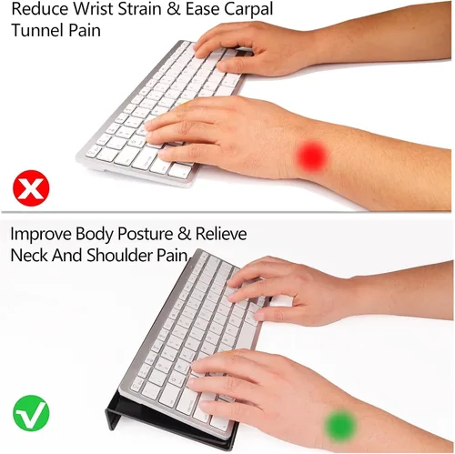 Vista 4 de Soporte de teclado de acrílico para escritorio de computadora, elevador de teclado con inclinación y elevación, soporte de teclado para escritorio
