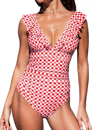 Vista 30 de CUPSHE Traje de baño de una pieza para mujer, con cuello en V, fruncido y Negro