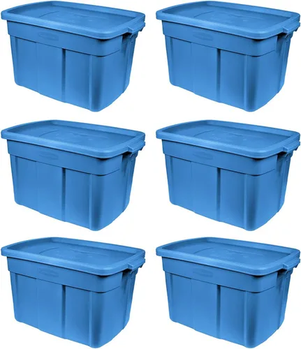 Vista 9 de Rubbermaid Roughneck Tote - Paquete de 6 unidades, 14 galones, fabricado en Estados Unidos, color azul patrimonio, contenedores de almacenamiento