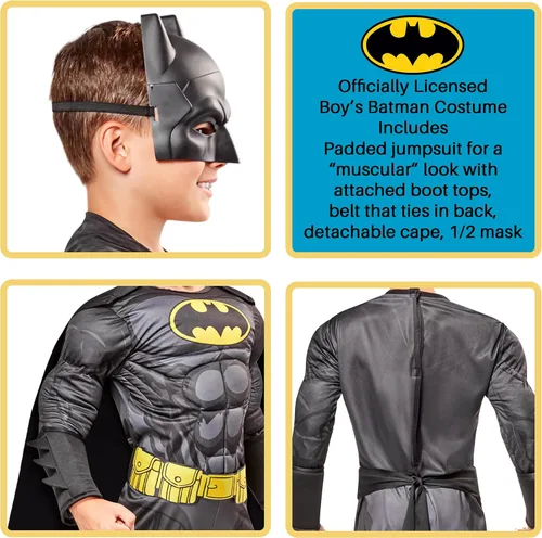 Vista 2 de Rubie's Disfraz de Batman de DC Comics Deluxe para niños, Multicolor