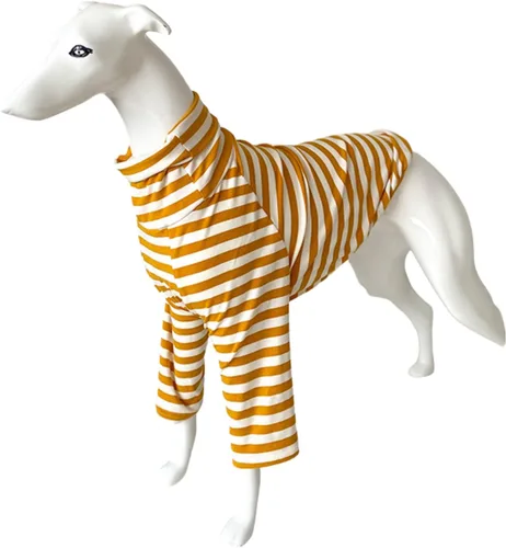 Vista 9 de Greyhound Clothes - Overol básico de algodón suave con cuello alto y rayas, chaleco de manga larga, pijama elástico para perro galgo, Whippet Negro