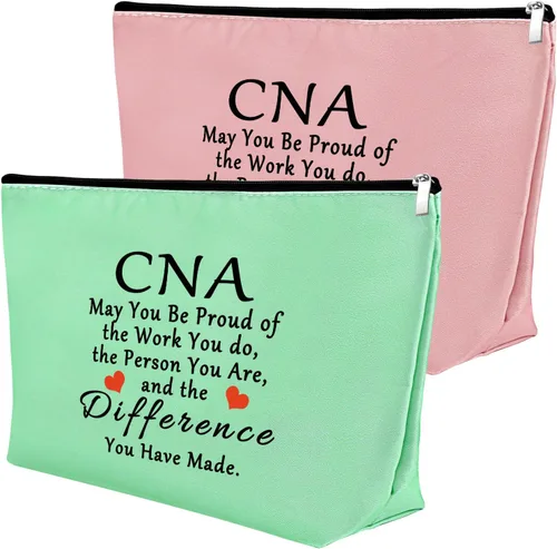 Vista 11 de Mxrymvu Regalos de la semana de CNA Bolsas de maquillaje Regalos de agradecimiento CNA, 2 piezas beige.