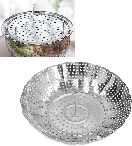 Vista 8 de Cesta de vapor, cesta de vapor expandible para verduras, acero inoxidable, estante de vapor para olla, alimentos vegetarianos para cocinar al vapor