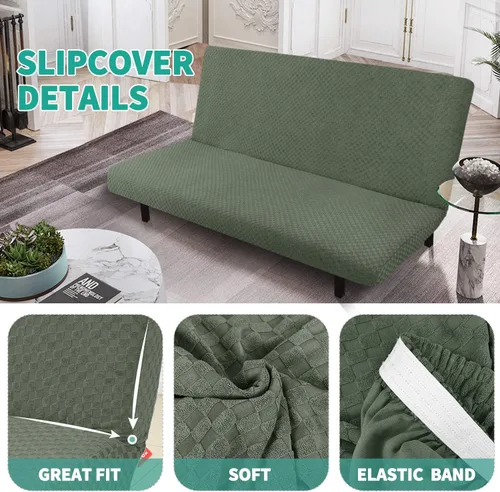 Vista 3 de YEMYHOM Funda para Futón Diseño Jacquard Más Reciente de Alta Elasticidad para Sofá Cama sin Brazos, Protector de Muebles Antideslizante con Parte