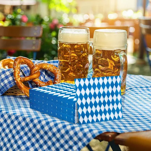 Vista 5 de Whaline Paquete de 80 servilletas de almuerzo Oktoberfest a cuadros azules y blancos, servilletas de papel desechables decorativas para postre