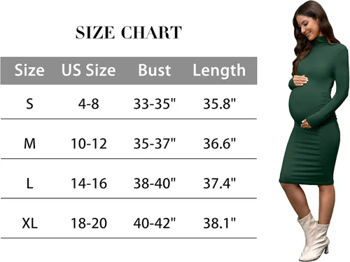 Vista 7 de abkylie Vestido de maternidad de manga larga de cuello alto con fruncido laterallongitud a la rodilla, vestido de embarazo para otoño sesión