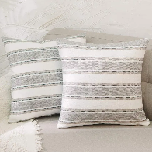 Vista 13 de Funda de almohada a rayas de lino sintético suave cuadrada decorativa con cremallera oculta para sofá, auto o dormitorio 12" x 12" Negro y blanco